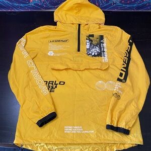Brooklyn Cloth Yellow Hooded Windbreaker with Black Logo Patch